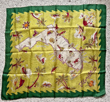Vintage 1960's Rayon Souvenir Florida Scarf Green & Chartreuse Colors picture