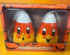 JOHANNA PARKER Ceramic Halloween Vtg Inspo  Candy Corn Salt & Pepper Shakers New picture