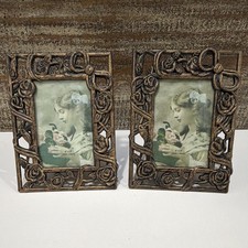 Set of 2 Ornate Metal Rose Floral Tabletop Picture Frames 2x3 picture