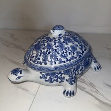 Bombay Co. Blue & White Hand Painted Turtle Porcelain Chinoiserie Vintage picture