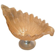 Vintage Lavorazione Arte Murano Seashell Form Pedestal Bowl Centerpiece Italy picture