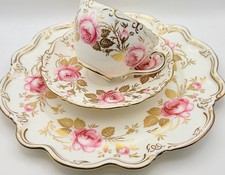 Vintage Coalport Pink Cabbage Rose Heavy Gold Cup Saucer & Plate; Teacup England picture
