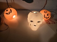 VTG Set of RARE Peerless JOL & SKULL Halloween Blow Mold String Lights - Working picture