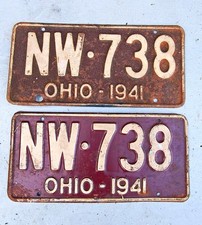 Vintage 1941 Ohio License Plates Pair Lot of 2 Plate Tags NW-738 Matching Set picture