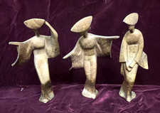 Vintage Set of 3 Japanese Cast Iron Dancing Geisha Statue Figurines,  7