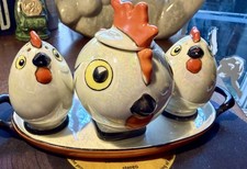 Vintage Art Deco Noritake Lusterware Chick & Hen Condiment Set - 5pc Complete picture