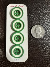 Vintage Casa de Leon Green Ivory Plastic Buttons 1-1/8” Card of 4 NOS picture