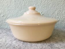 FIRE KING Ivory Milk Glass Tab Handle Casserole Bowl / Dish & Cover Lid Vintage picture