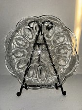 Vintage Clear Glass Deviled Egg Plate 12 Slot Floral Scalloped Serving Tray 11” picture