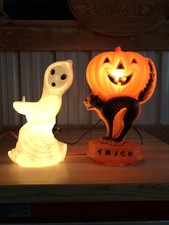 Vintage Ghost General Foam and Jack O Lantern Black Cat Halloween Blow Mold picture