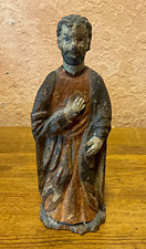 Hand Painted Wooden Religious Figurine Robed Man Statue, Brown Black Gray picture