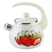 2.7qt Novomoskovsk Strawberry Enamel Kettle with Whistle Vintage Enameled Teapot picture
