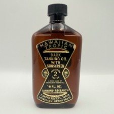 Vintage Hawaiian Tropic Dark Tanning Oil 8oz Amber Bottle SPF 2 Ron Rice Retro picture