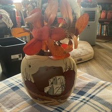 Vintage Southwestern Hand-painted Ceramic 3D Cutout Vase picture