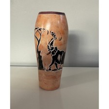 Vintage Hand Carved Soapstone Vase Elephant Desert picture