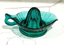 Vintage Jeanette Glass Ultramarine Reamer Glowing Uranium Teal Juicer Jennyware picture