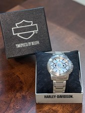 Rare 2009 Harley Davidson Bulova Chronograph Watch (Logo Rotates) Steel New Batt picture