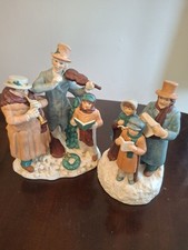 Vtg Ceramic Christmas Carolers Figures Set Choir Family Musician's Violin  10×8 picture