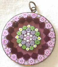 Vintage 1980s Murano 4cm Round Purple Millefiori Venetian Glass Pendant picture