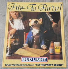 Vintage 1987 Bud Light Beer Spuds MacKenzie Free To Party American Rev Poster picture