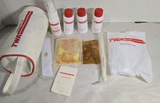 Vtg 1970s TWA Trans World Airlines Zippered Overnight Kit Toiletries 11 Pieces picture