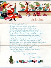 1958 LETTER FROM SANTA CLAUS NORTH POLE AVENUE WORKSHOP ELVES ROCKET MCM NOS picture
