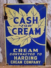 VINTAGE HARDING PORCELAIN SIGN OLD CASH CREAM DAIRY FARM MILK COW CHEESE BUTTER picture