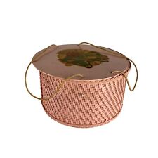 Vintage Pink Round Sewing Basket With Contents Sewing Notions picture