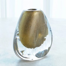 Gold Clear Handcrafted Glass Bud Table Vase 6.5 x 7 x 4 in picture