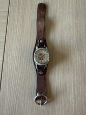 Vintage 1948 US Time Disney Pinocchio Mechanical Watch Leather Cuff Strap Runs picture
