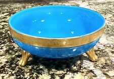 Antique Cambridge Glass Azurite Blue Gold Gilt 3 Footed Bowl picture