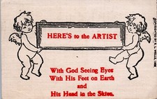 1906 R L Wells Heres to the Artist cherub cupid stamped Postcard picture