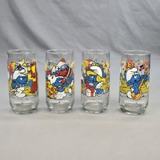 Vintage 1983 Peyo Smurf Drinking Glasses Set Of 4 Tumblers 14 Ounce picture