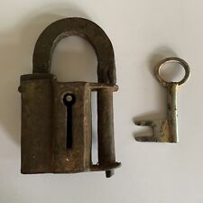 Early 18th C iron primitive padlock lock w/ key RAREST,  old or antique. picture