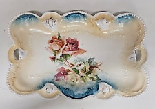 Antique RS Prussia Porcelain Dresser Tray Pink Roses Gold trim Rectangle picture