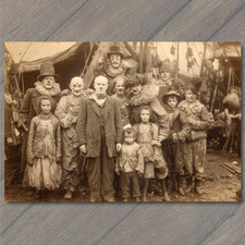 POSTCARD Circus Clown Family Muddy Costumes Tents Carnival Group Portrait picture