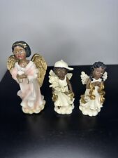 Set of 3 African American Angel Figurines - Handcrafted with Golden Accents picture