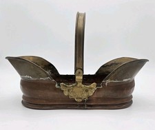 Vintage Dutch Copper & Brass Basket Planter Fireside Rustic Patina Home Decor picture