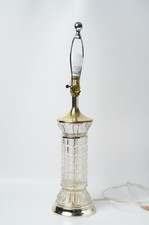 Vintage Clear Pressed Glass Table Lamp Brass Tone Column Block Pattern 26.5