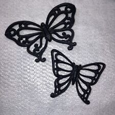 HOMCO Butterfly Set of 2 Black Wall Plaques #7537 Vintage Retro 1978 Syroco picture