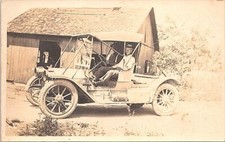 RPPC Rural Homestead Scene Men Posing in early Automobile - early 1900s picture