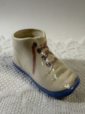 Vintage Block Pottery California Ceramic Baby Shoe Planter Blue Pink 4.5” picture