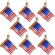 8pc American Flag Glass Ornaments Patriotic Blown Glass Holiday Decor picture