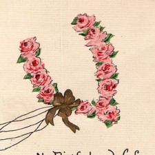 c1910s Birthday Wish Postcard Rose Wreath Horseshoe Four Leaf Clover St Patrick picture