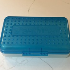 Vtg Original 90s SpaceMaker Plastic Pencil Box School Storage Case Teal Blue picture