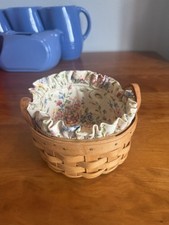 Vintage Longaberger handmade classic small round basket with floral liner lovely picture