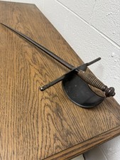Antique Vintage 19th Century Sword Made In Spain Trefoil Blade Wood Handle picture