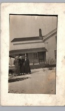 FARM LADIES IN WINTER c1910 warsaw ny real photo postcard rppc new york antique picture