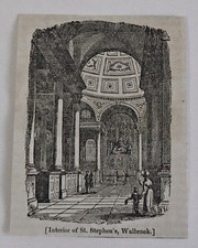 small 1832 magazine engraving ~ Interior of ST. STEPHENS, WALBROOK England picture