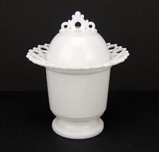 Antique Atterbury Milk Glass Footed Jar with Lid EAPG Lattice Rim Westmoreland picture